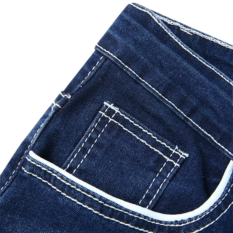 Men Jeans Solid Pockets Stretch Denim Straight Pants Spring Summer Business Casual Trousers Daily Streetwear Men's Clothing-Dollar Bargains Online Shopping Australia