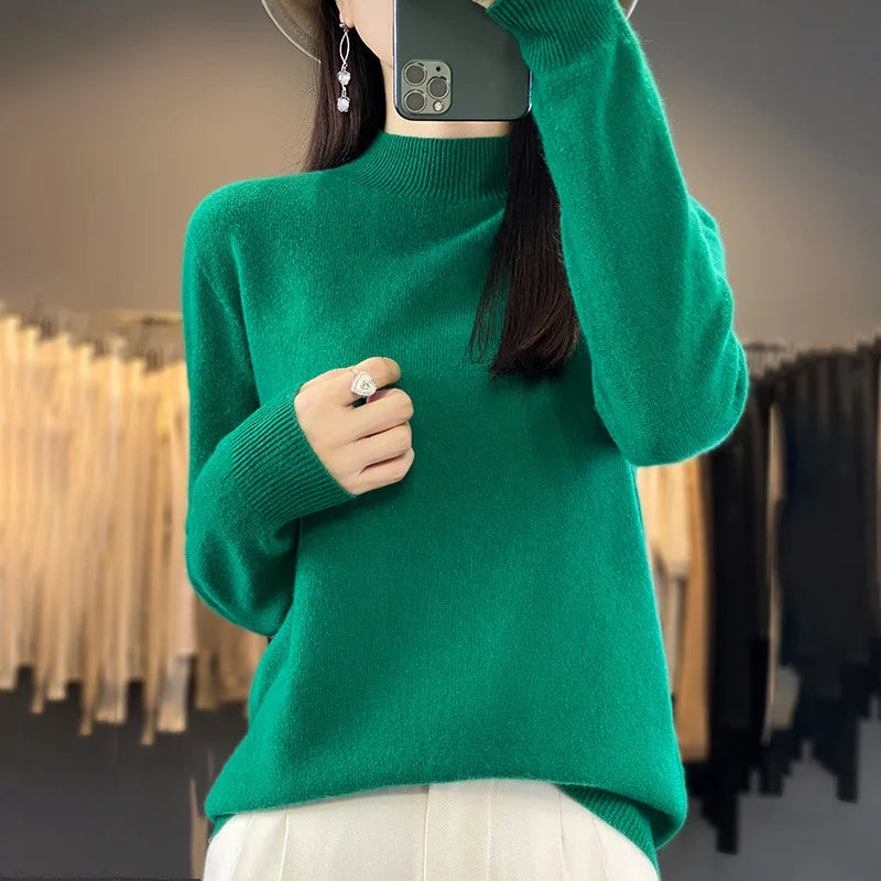 Wool Sweater Women's Loose Half Turtleneck Pullover Simple Top-Dollar Bargains Online Shopping Australia