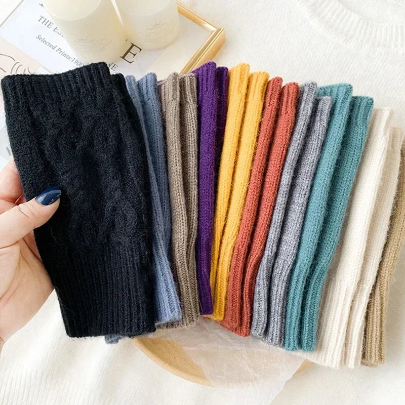 Women Winter Fingerless Gloves Warm Soft Wool Knitted Mittens Elegant Wrist Arm Hand Half Finger Elastic Short Gloves-Dollar Bargains Online Shopping Australia
