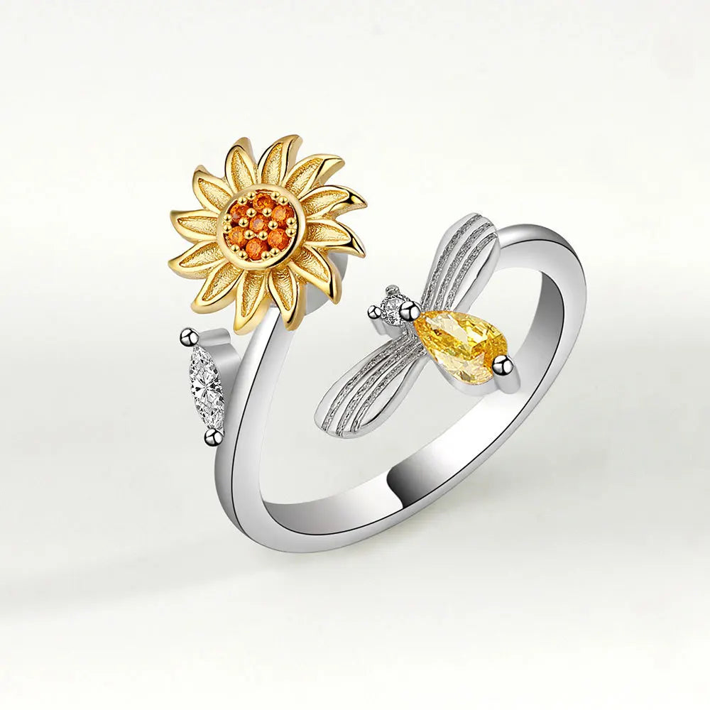 Fidget Spinner Ring Anxiety for Women Multiple Crystal Flower Eye Butterfly Animal Ring Rotate Anti Stress Wedding Jewerly-Dollar Bargains Online Shopping Australia