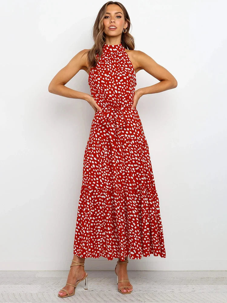 Summer Long Dress Polka Dot Casual Dresses Black Sexy Halter Strapless Sundress-Dollar Bargains Online Shopping Australia