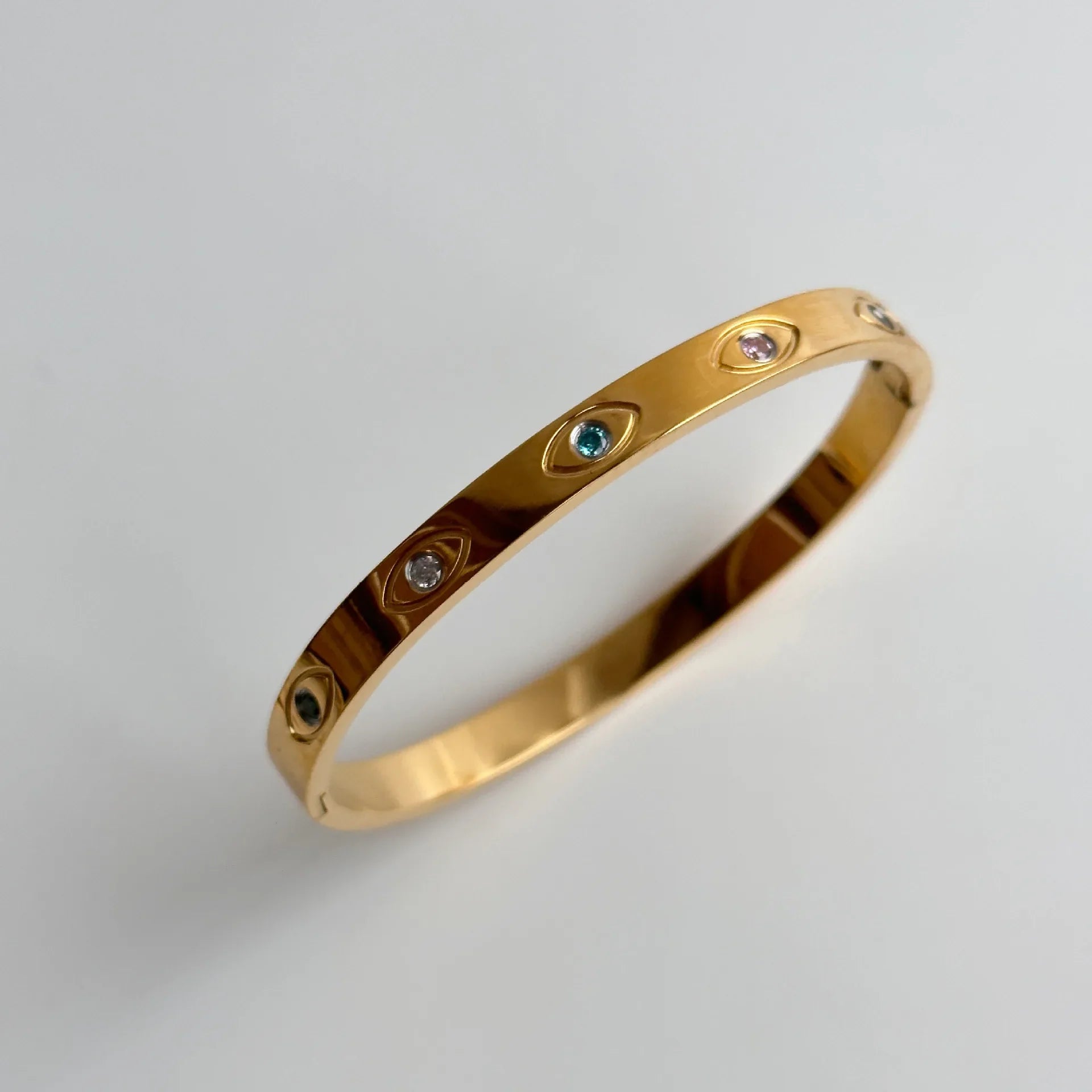 Fashion Women Trend Carving The All-Seeing Eye Bracelets Gold Color Width 5MM Stainless Steel Chain Bangles For Women Jewelry