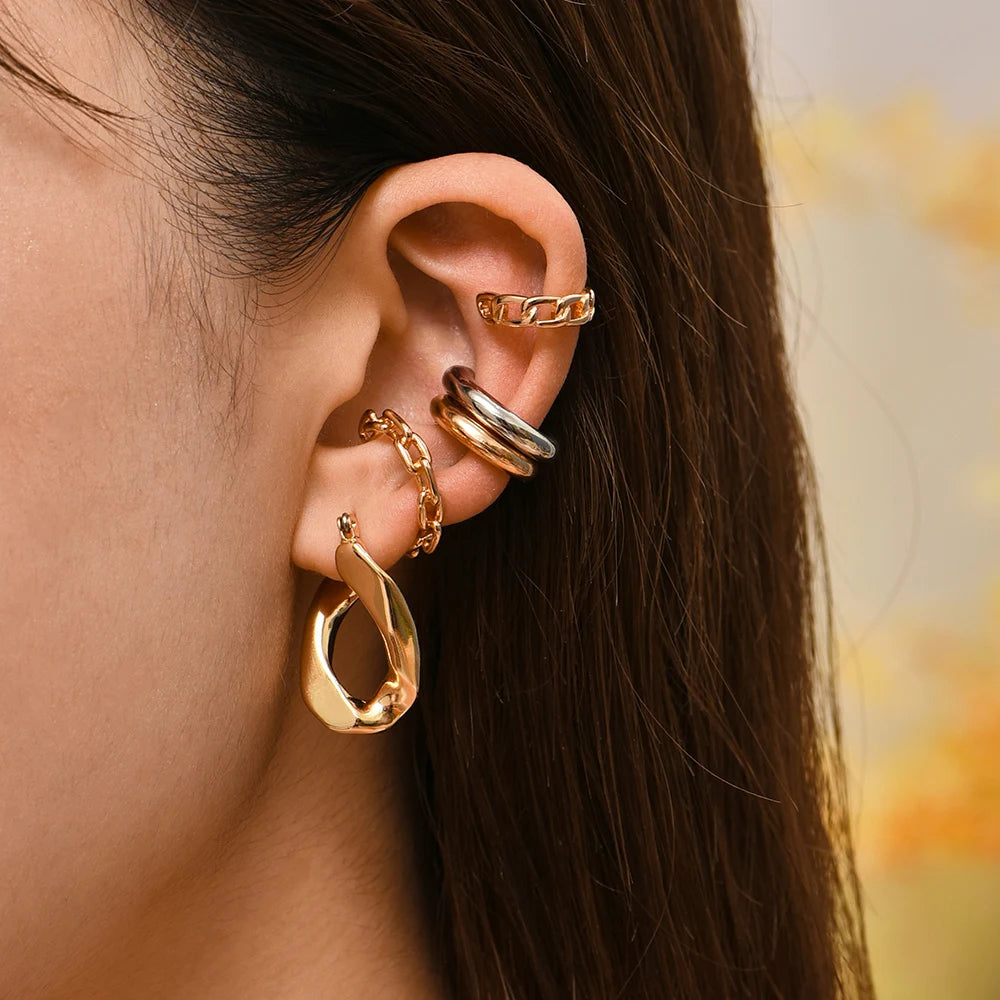 Multicolor CZ Crystal Ear Cuff Stackable C Shaped Ear Clips No Pierced Cartilage Earring for Women Earcuffs