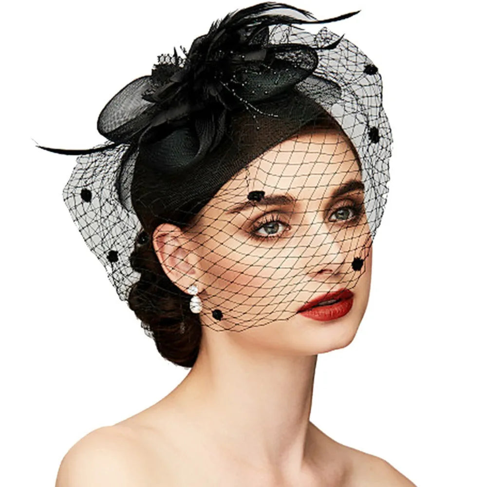 Birdcage Bride Veil Wedding Hair Accessories Flowers Feather Mesh Veil Face Cover