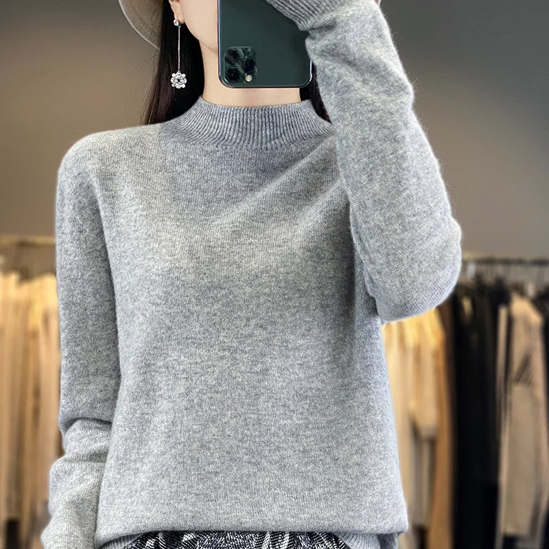 Wool Sweater Women's Loose Half Turtleneck Pullover Simple Top-Dollar Bargains Online Shopping Australia