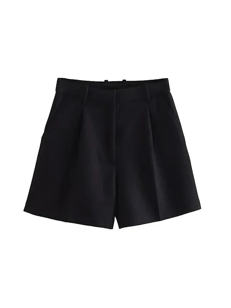 Women Side Pockets Front Darts Bermuda Shorts Vintage High Waist Zipper Fly Female Short Pants-Dollar Bargains Online Shopping Australia