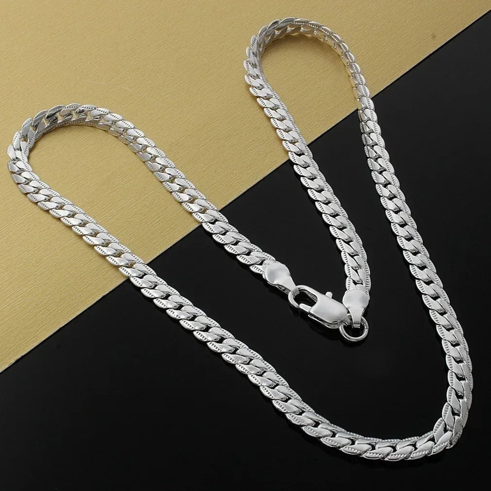 Silver 6MM Full Sideways Chain Necklace For Women Men Fashion Jewelry Sets Wedding Gift