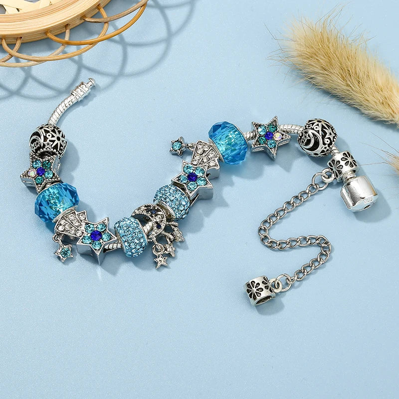 Sparkling Stars Beads Charm Bracelet With Vintage Brand Bracelets Jewelry Gift For Women Men Friends