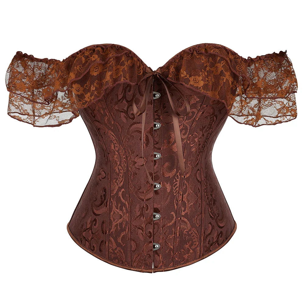 Lace Short Sleeves Overbust Corset Red Black White Beige Green Corselet Steampunk Waist Bustier Top Gorset-Dollar Bargains Online Shopping Australia