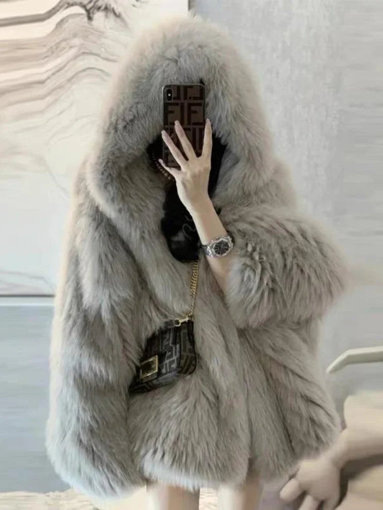 Winter Jackets Faux Fur Coat Women Korean Coat Hooded Fur Jacket-Dollar Bargains Online Shopping Australia