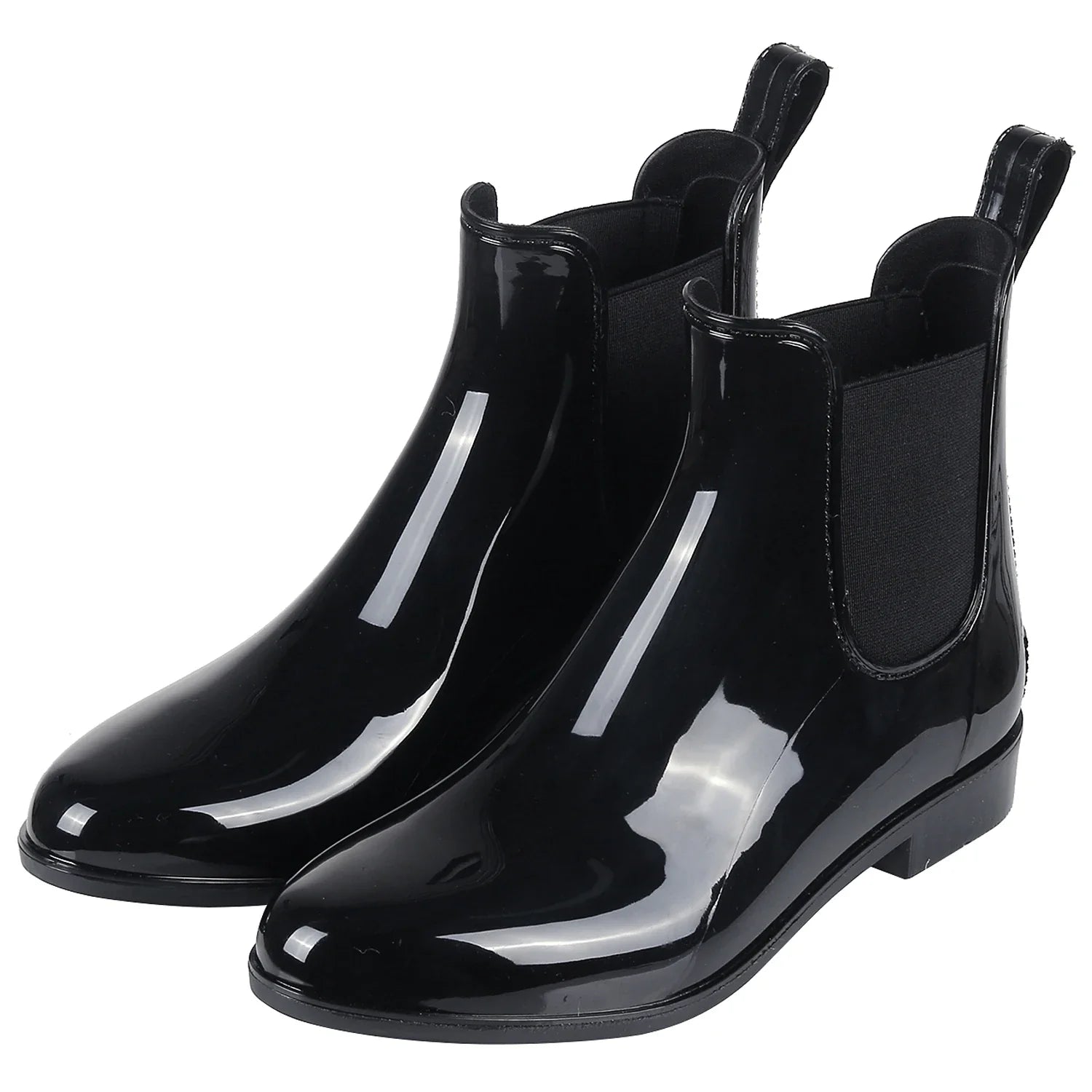 Women Chelsea Rain Boots Shiny Ankle Boots Waterproof Upper Toe Elastic Band Low Sole Fashion Non-slip Comfortable Boots-Dollar Bargains Online Shopping Australia