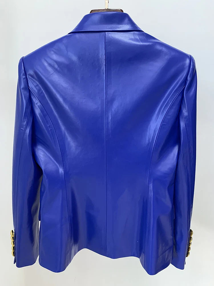 Jacket Women's Double Breasted Lion Buttons Slim Fitting Faux Leather Blazer-Dollar Bargains Online Shopping Australia