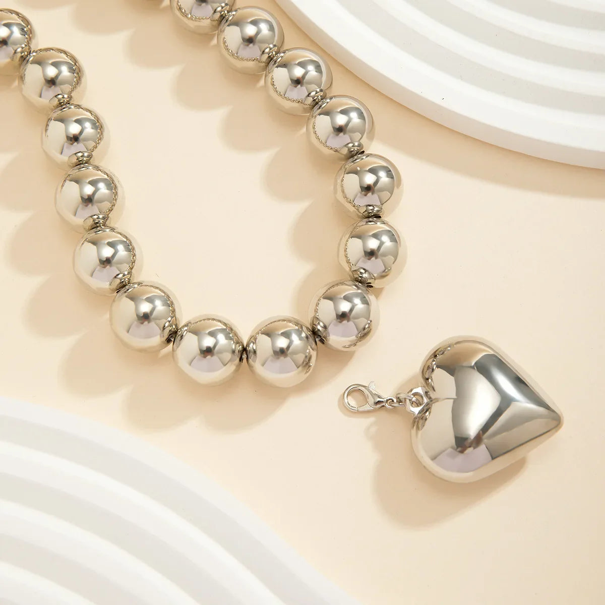 Ball Beaded Chain and Heart Pendant Necklace for Women Trendy Choker Collar on the Neck Fashion Jewelry-Dollar Bargains Online Shopping Australia