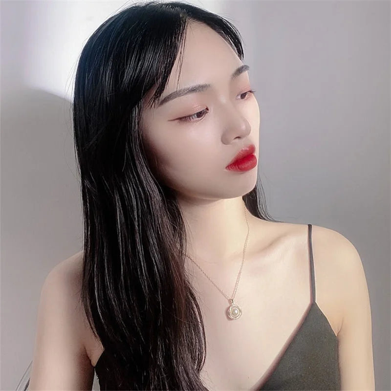 Beads Women's Neck Chain Kpop Pearl Pendant Necklace Gold Color Goth Chocker Jewelry Pendant Necklaces