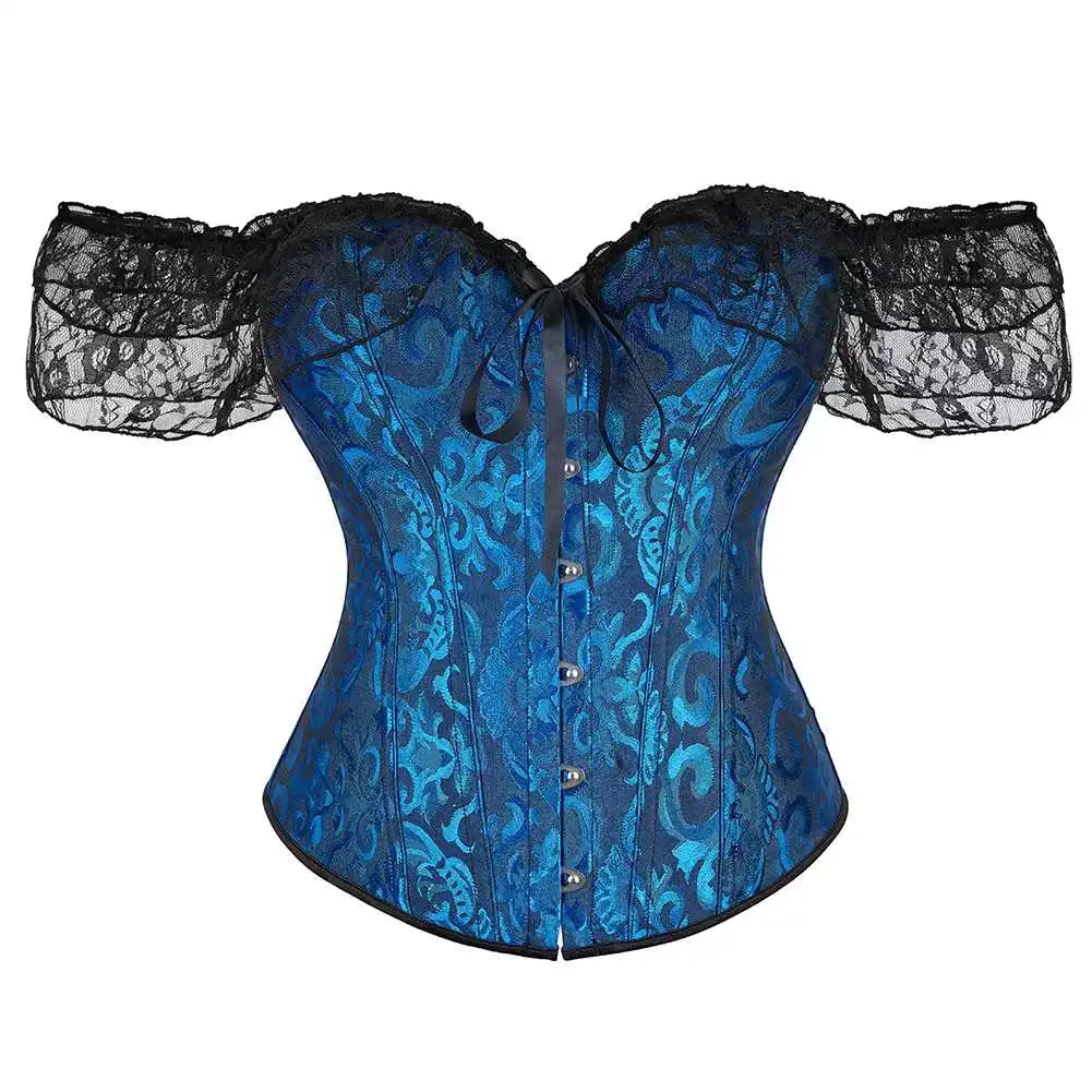 Lace Short Sleeves Overbust Corset Red Black White Beige Green Corselet Steampunk Waist Bustier Top Gorset-Dollar Bargains Online Shopping Australia