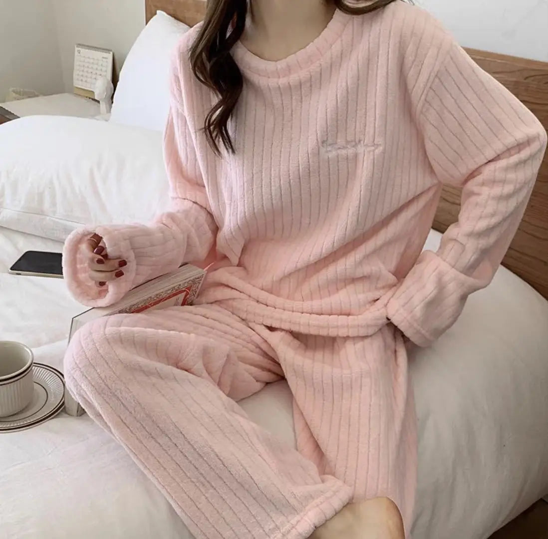 Winter Warm Flannel Fleecing Women Pyjamas Sets Thick Coral Velvet Long Sleeve Cartoon Sleepwear 2pcs Flannel Pajamas Set-Dollar Bargains Online Shopping Australia