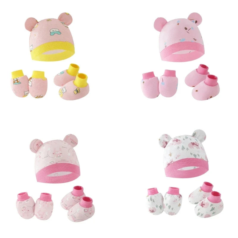 3pcs/set Cotton Newborn Cap with Anti Scratch Mittens and Foot Cover Infant Warm Headwear Baby Gloves with Socks Set-Dollar Bargains Online Shopping Australia