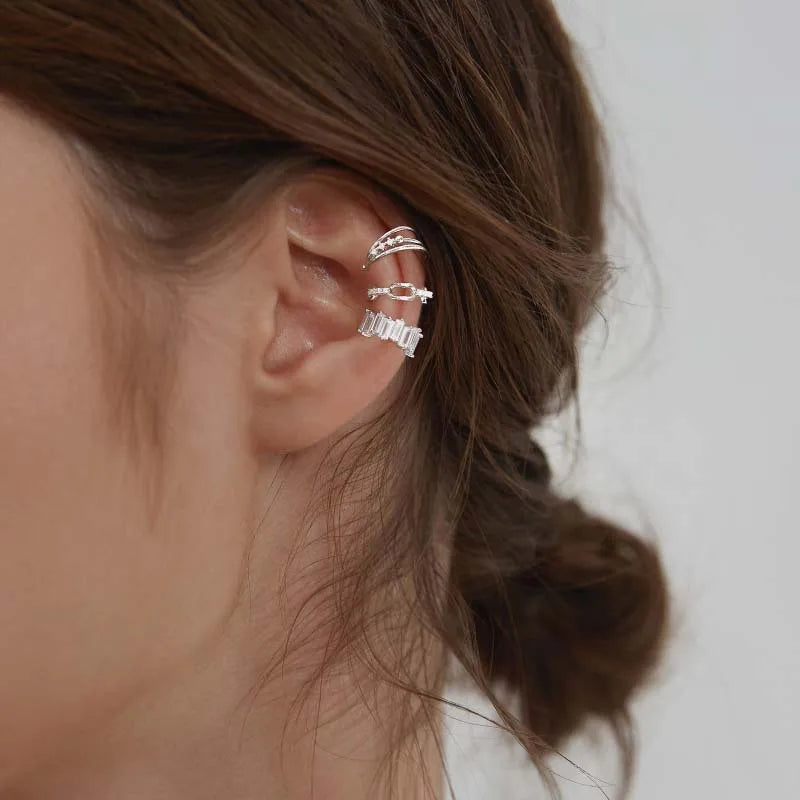 925 Stamp Silver Zirconia Pearl Clip On Earrings for Women Geometric Ear Cuff Girl Jewelry