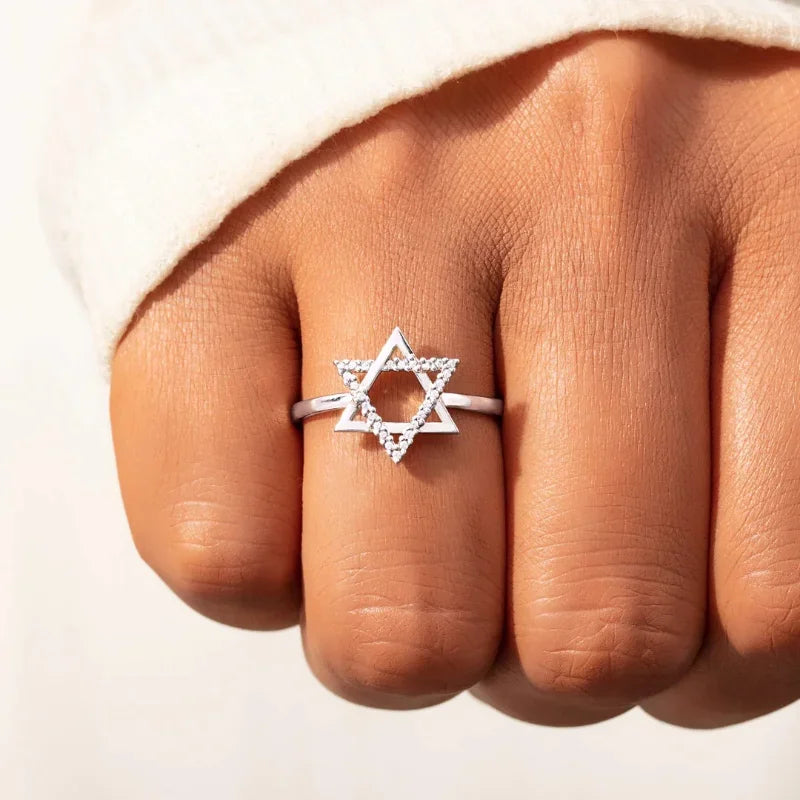 Ring Silver 925 Star Jewelry Fashion Hexagonal Star Silver Rings for Women Birthday Gift Platinum Plated