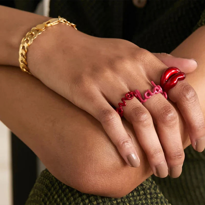 CANNER Red LOVE Letter Rings For Women Charming Colors Enamel Dripping Oil Rings For Lovers Ins Valentine's Day Anillos Jewelry-Dollar Bargains Online Shopping Australia