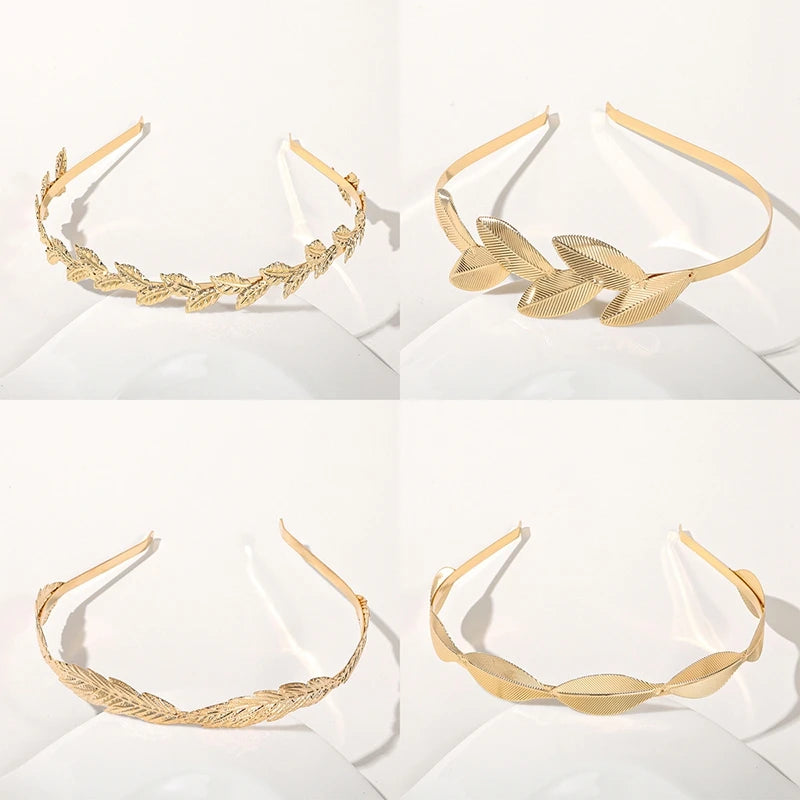 Gold Color Leaf Headband Headpiece Crown Tiara Headdress Goddess Greek Head Jewelry Bride Wedding Hair Accessories