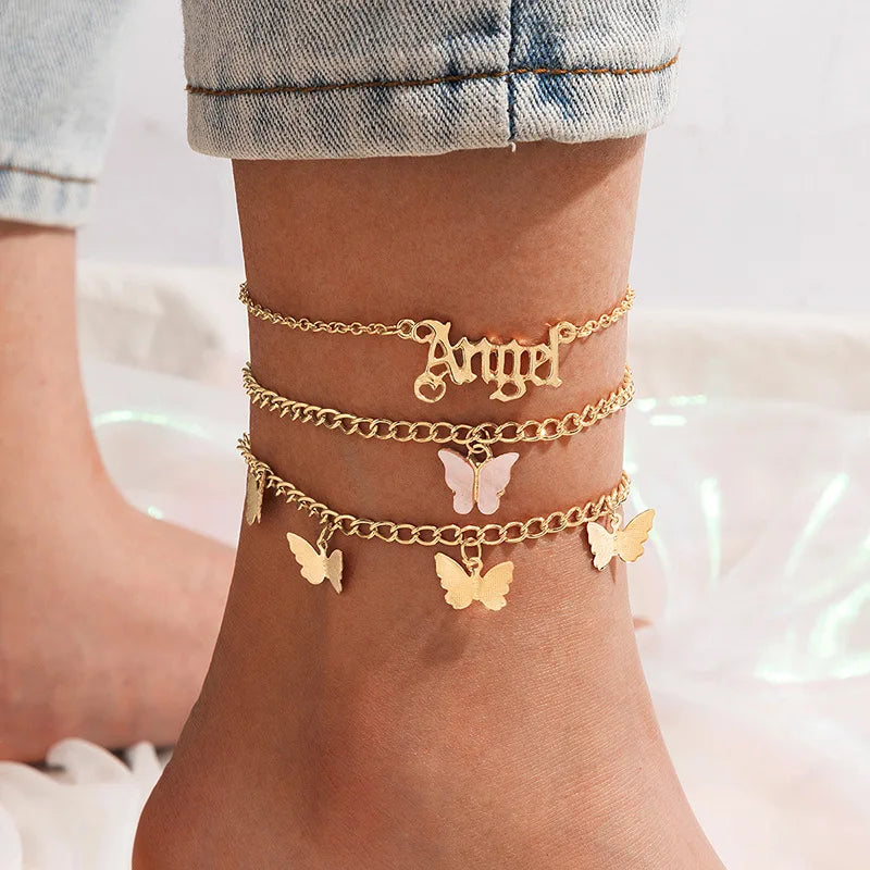 2022 Bohemia Anklets for Women Summer Beach Foot Chains Boho Beads Butterfly Bracelet Charm Anklet Set Ankle Jewelry Accessories-Dollar Bargains Online Shopping Australia