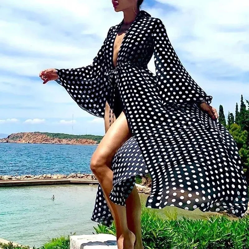 Plus Size Women Chiffon Beach Bikini Cover Up Kimono Cardigan Bathing Suit