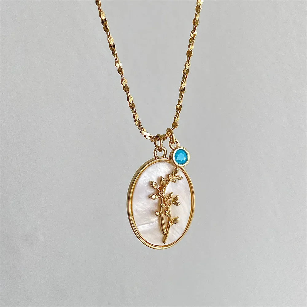 12 Birth Month Flower Birthstone Necklace for Women Charm White Shell Pendant Necklaces Mom Girlfriend Birthday Gift-Dollar Bargains Online Shopping Australia