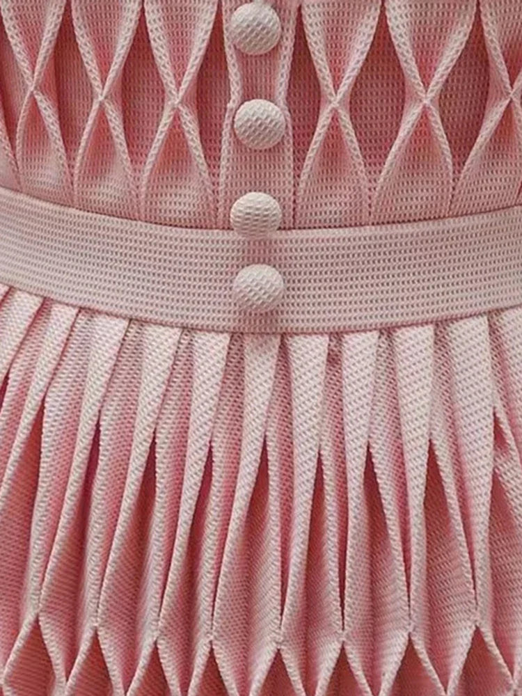 Dress V-neck Pleated Buttons 3D Flower Patchwork A-line Women's Evening Party Dresses-Dollar Bargains Online Shopping Australia
