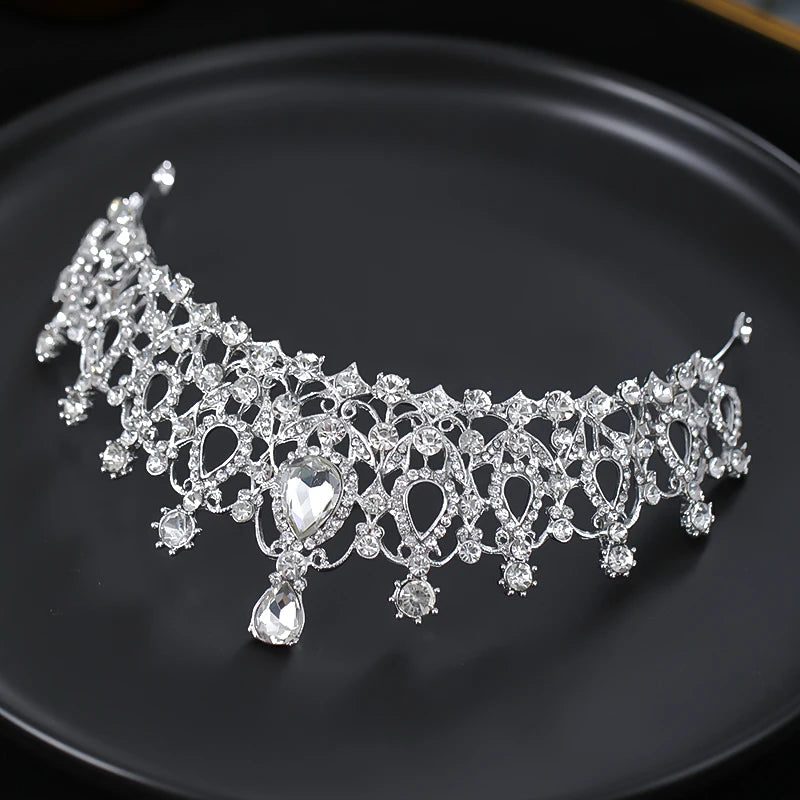 New Silver Color Crystal Diadems For Women Wedding Tiaras Crowns Rhinestone Hair Ornaments Headpiece Bridal Fashion Jewelry
