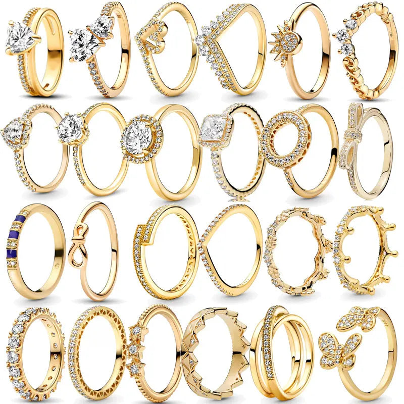 Gold Plated Silver Ring Zircon Sparkling Double Band Heart Finger Ring Women Ring Fine Jewelry