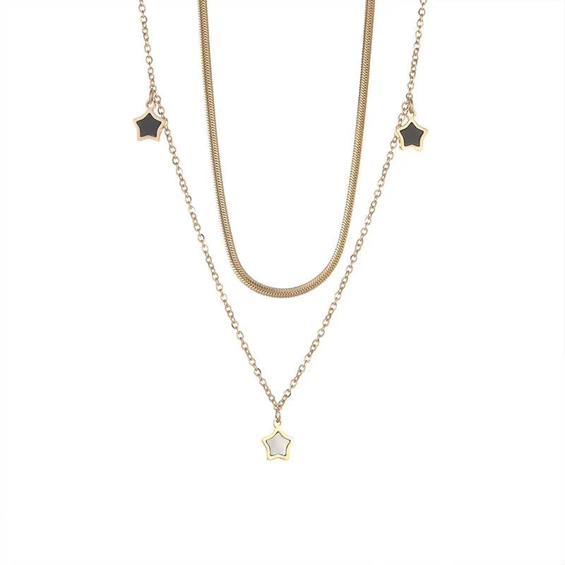 DIEYURO 316L Stainless Steel Multilayer Chain Star Charm Necklace Bracelet For Women New Trend Jewelry Set Girls Party Gifts-Dollar Bargains Online Shopping Australia