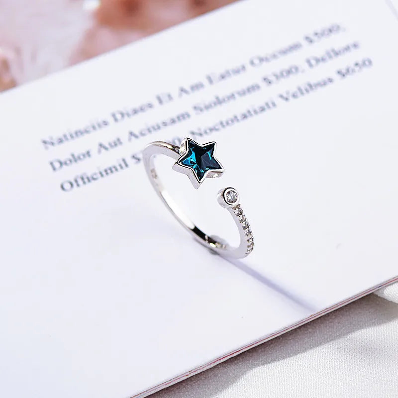 Whale Tale Mermaid Blue Green Leaf Silver Color Finger Rings Stackable Moon Stone Women Jewelry-Dollar Bargains Online Shopping Australia