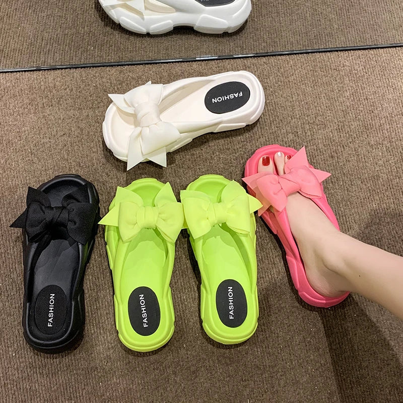 Fashion Bowknot Platform Flip Flop for Women Beach Non Slip Wedge Slippers Woman Thick Sole Clip Toe Slides Sandals-Dollar Bargains Online Shopping Australia