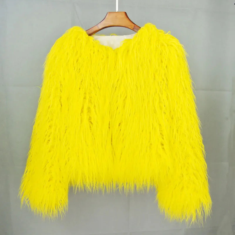 Fur Coats Women Autumn Winter Top Fashion Pink Faux Fur Coat Elegant Thick Warm Faux Fur Jackets-Dollar Bargains Online Shopping Australia
