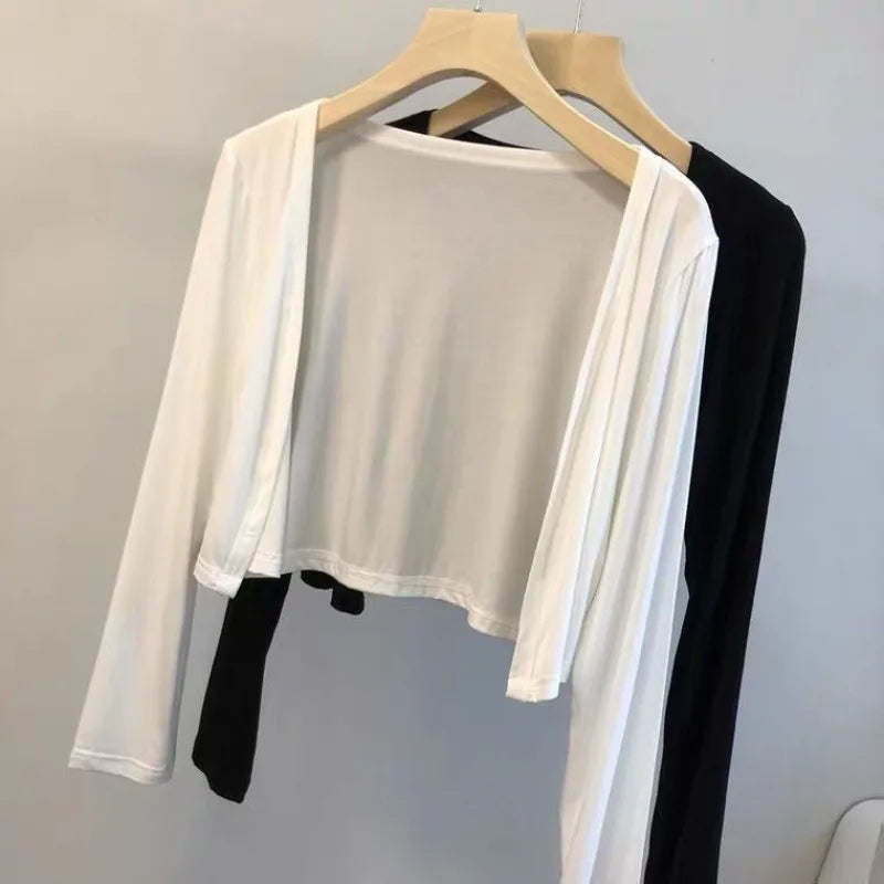 Shrugs Women Solid Breathable Sun Shading Bolero Shirt Tops Cardigans Korean Style Female All-match Shawl Modal Chic Tops