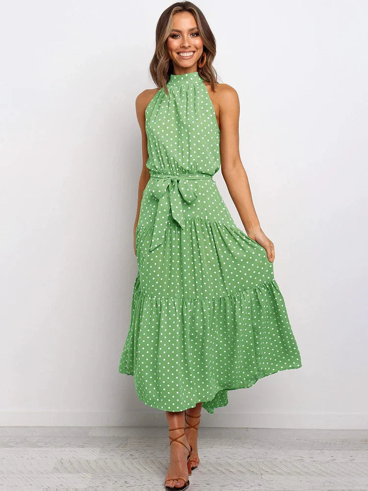 Summer Long Dress Polka Dot Casual Dresses Black Sexy Halter Strapless Sundress-Dollar Bargains Online Shopping Australia