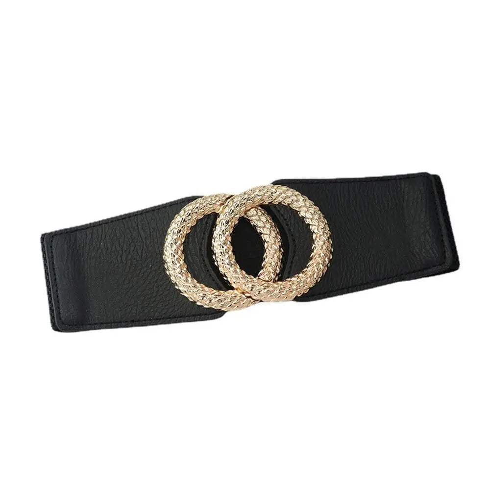 Wide Belts Decorated Elastic Leather Waistband Gold Buckle Dress Sweater Waist Belt for Woman