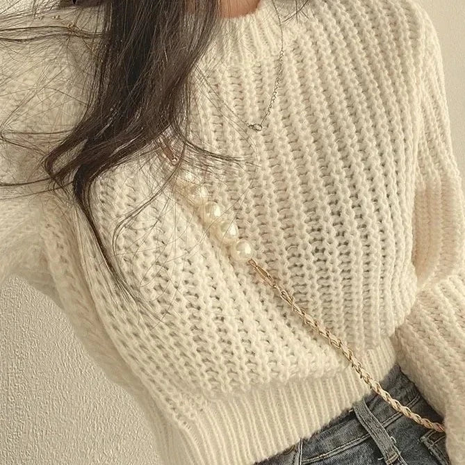 Knitted Sweater Pullovers Japan Girls Solid O Neck Short Crop Knit Tops 4 Colors-Dollar Bargains Online Shopping Australia