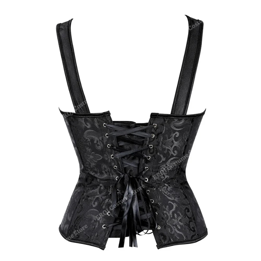 Steampunk Corset with Cup Lingerie Zipper Side Straps Overbust Corset Waist Trainer Bustier Plus Size-Dollar Bargains Online Shopping Australia