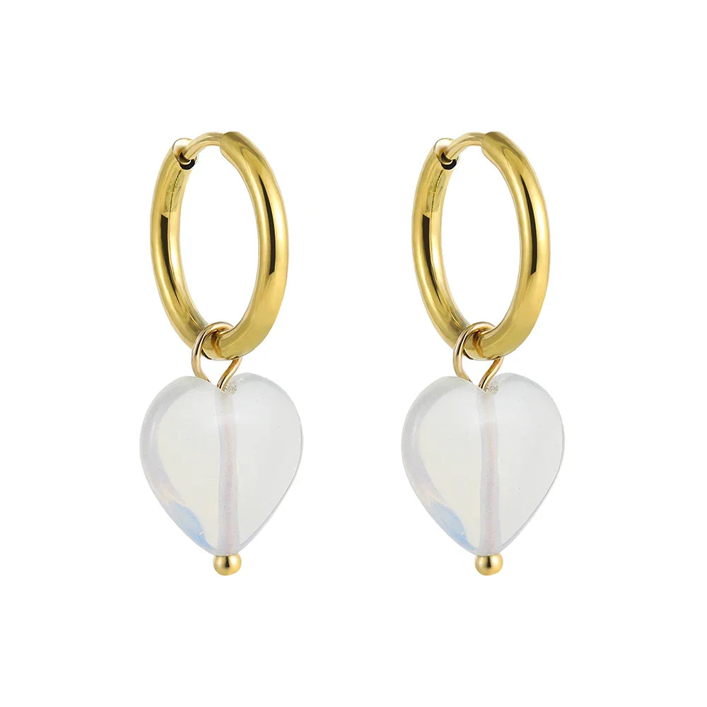 Bohemian Handmade Natural Stone Beads Hoop Earrings for Women Golden Color Stainless Steel Circle-Dollar Bargains Online Shopping Australia