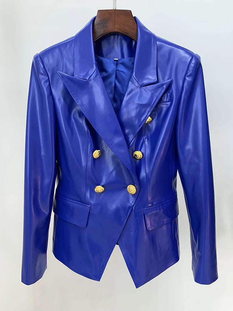 Jacket Women's Double Breasted Lion Buttons Slim Fitting Faux Leather Blazer-Dollar Bargains Online Shopping Australia