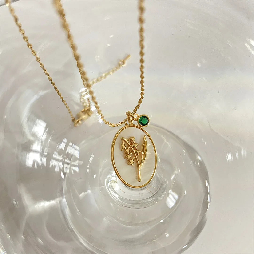12 Birth Month Flower Birthstone Necklace for Women Charm White Shell Pendant Necklaces Mom Girlfriend Birthday Gift-Dollar Bargains Online Shopping Australia