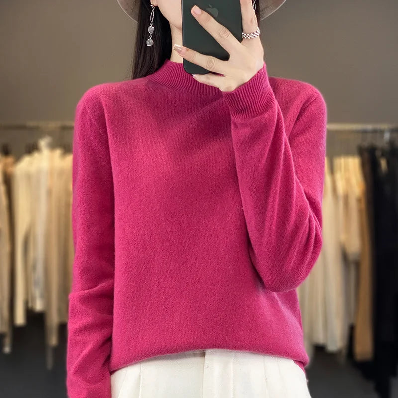 Wool Sweater Women's Loose Half Turtleneck Pullover Simple Top-Dollar Bargains Online Shopping Australia