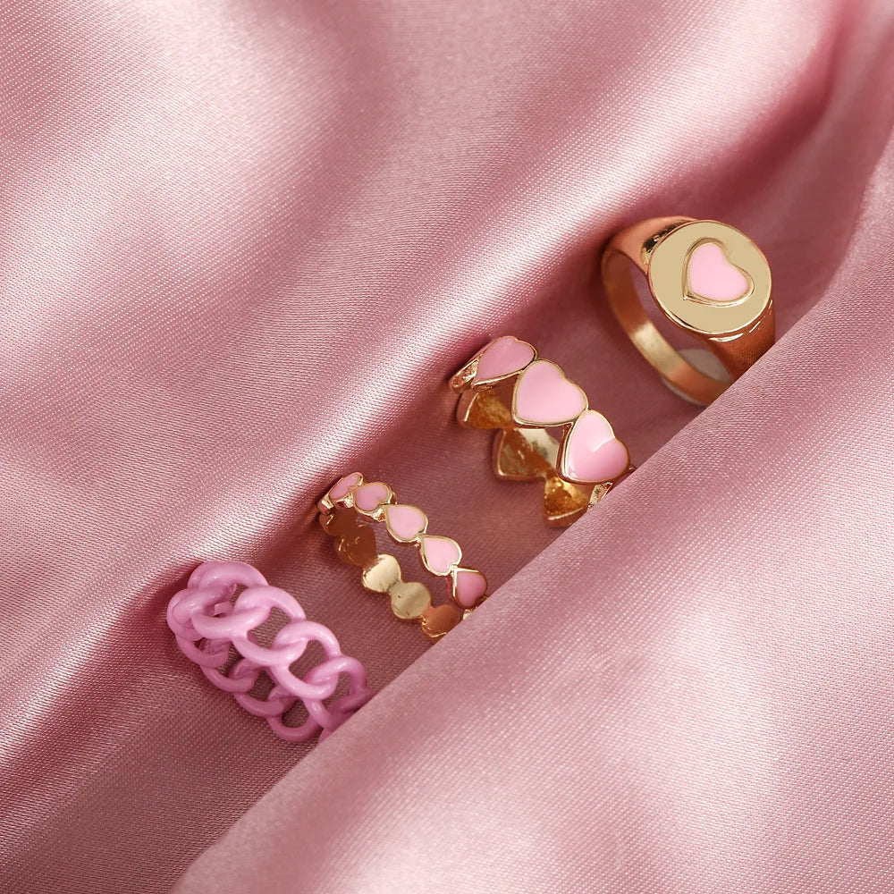 Pink Acrylic Butterfly Knuckle Ring Set For Women Crystal Enamel Mushroom Yin Yang Flower Rings Girls Fashion Jewelry-Dollar Bargains Online Shopping Australia