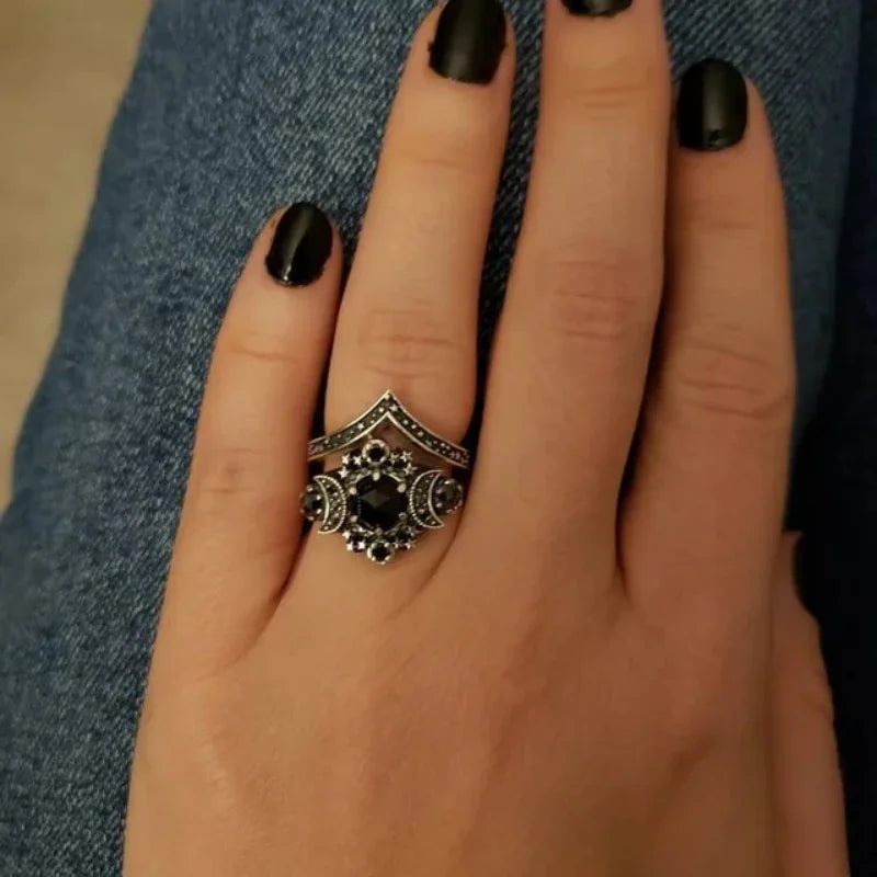 2023 New Gothic Universe Moon Women's Ring Set Creative Vintage Pentagram Black Party Vacation Jewelry Best Gift for Girls-Dollar Bargains Online Shopping Australia