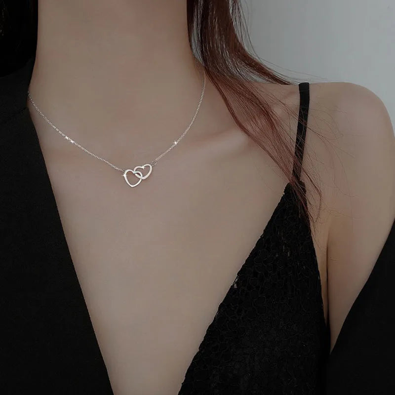 Unique Double Layer Black Love Heart Neckaces Women Exquisite Light Luxury Zircon Necklace Jewelry Party Gifts-Dollar Bargains Online Shopping Australia