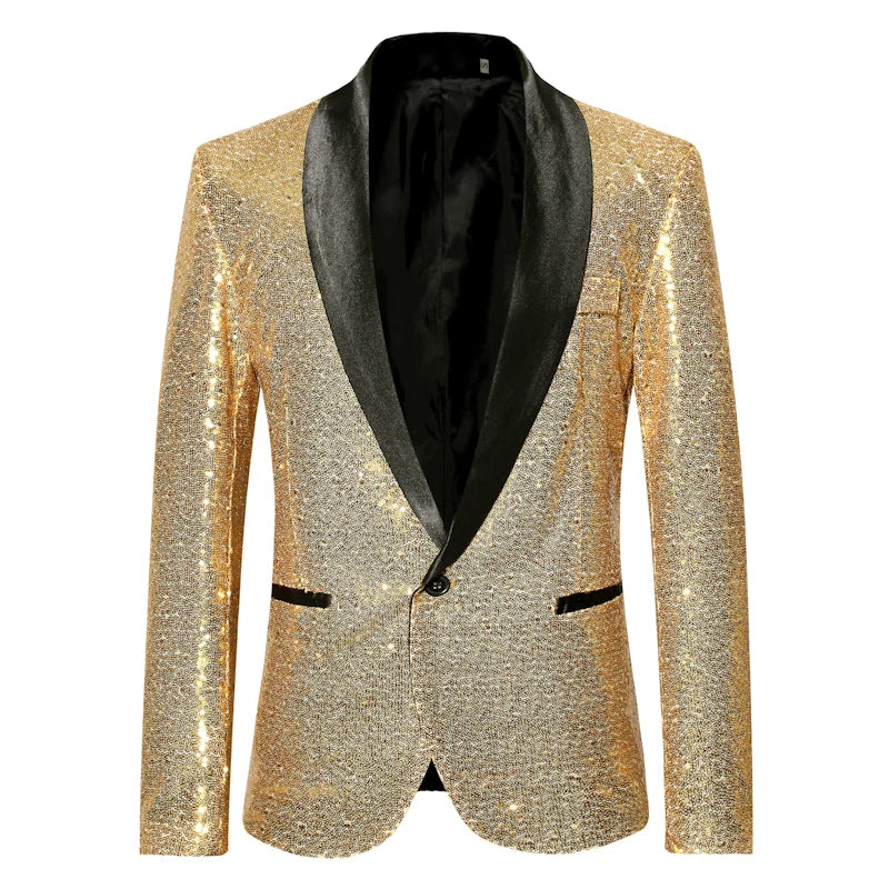Men Slim High-quality Blazer Sequins Decoration Host's Stage Blazer Single Button