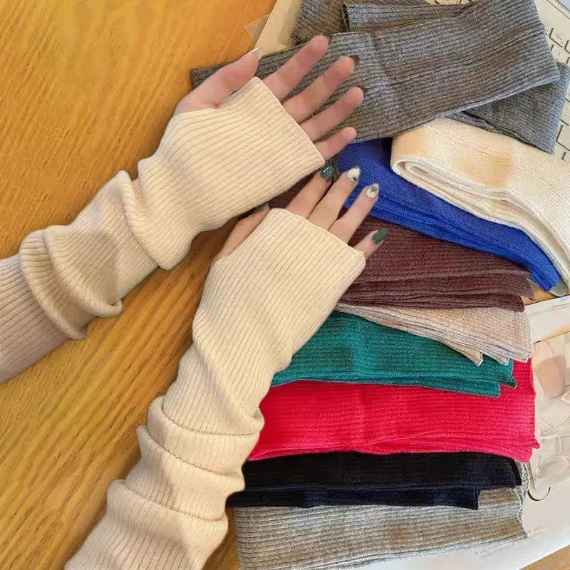Knitted Long Fingerless Gloves Women Mitten Winter Y2K Solid Arm Warmer Sleeves Fashion Casual Soft Girls Clothes Punk Glove-Dollar Bargains Online Shopping Australia