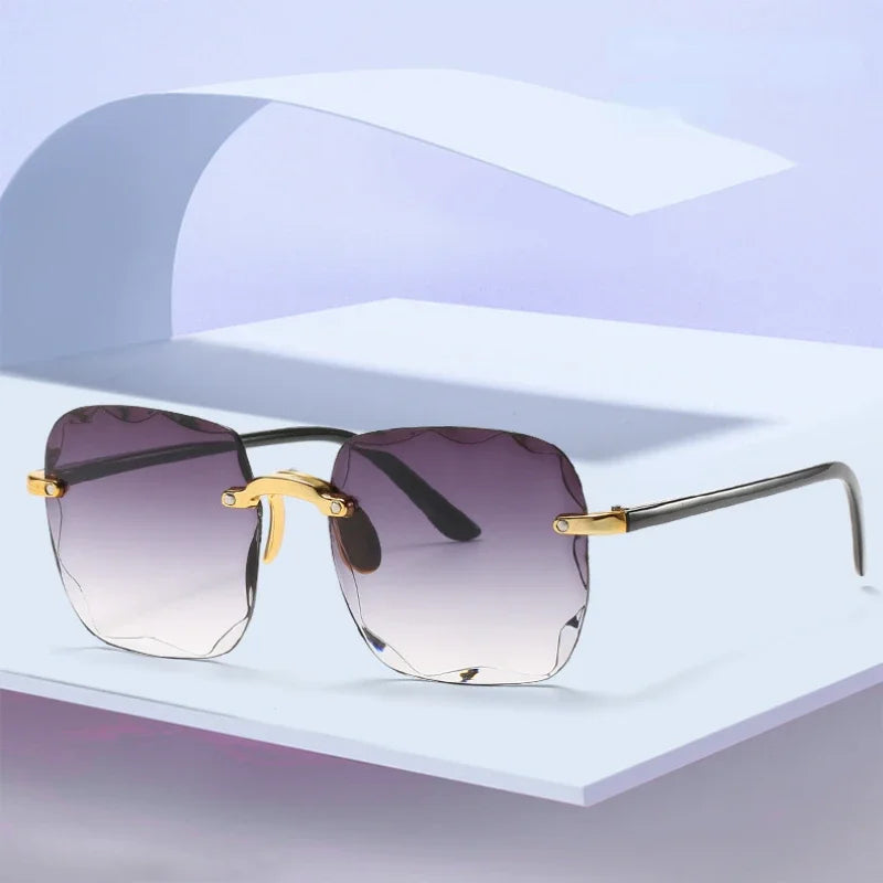 Square Sunglasses Woman Fashion Gradient Mirror Frameless Sun Glasses Female Classic Vintage Oversized Rimless